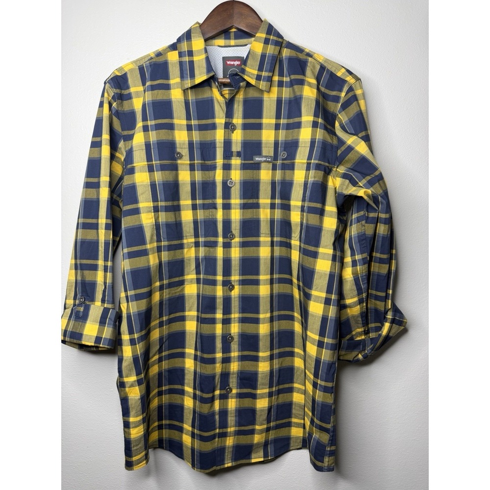 WRANGLER Men's‎ Regular Fit plaid Blue/yellow Button-down Shirt Size M Vented